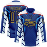 Custom Blue Navy Yellow Red-White 3D Abstract Pattern Graphic Cyber Mecha E-sport Hockey Lace Neck Jersey