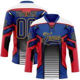 Custom Blue Navy Red Black Yellow-White 3D Abstract Pattern Graphic Cyber Mecha E-sport Hockey Lace Neck Jersey