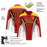 Custom Red Black Yellow-White 3D Abstract Pattern Graphic Cyber Mecha E-sport Hockey Lace Neck Jersey