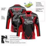Custom Black Steel Gray Red-White 3D Abstract Pattern Graphic Cyber Mecha E-sport Hockey Lace Neck Jersey