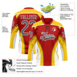 Custom Red Steel Gray Yellow-White 3D Abstract Pattern Graphic Cyber Mecha E-sport Hockey Lace Neck Jersey