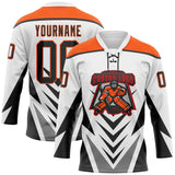 Custom White Black Gray-Orange 3D Abstract Pattern Graphic Cyber Mecha E-sport Hockey Lace Neck Jersey
