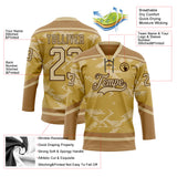 Custom Old Gold Vegas Gold Brown-Black 3D Pattern Tribal Indigenous Grunge Splash Hockey Lace Neck Jersey