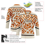 Custom Cream Texas Orange-Brown 3D Pattern Tribal Indigenous Grunge Geometric Splash Hockey Lace Neck Jersey