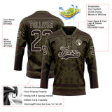 Custom Olive Brown-Cream 3D Pattern Tribal Indigenous Grunge Geometric Splash Hockey Lace Neck Jersey
