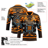Custom Brown Bay Orange Blue-City Cream 3D Pattern Tribal Indigenous Grunge Splash Hockey Lace Neck Jersey