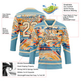 Custom Shadow Blue City Cream Brown-Orange 3D Pattern Tribal Indigenous Grunge Splash Hockey Lace Neck Jersey
