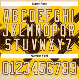 Custom Yellow City Cream-Brown 3D Pattern Tribal Indigenous Grunge Geometric Splash Hockey Lace Neck Jersey