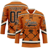 Custom Texas Orange Brown-Cream 3D Pattern Tribal Indigenous Grunge Splash Hockey Lace Neck Jersey