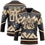 Custom Steel Gray City Cream-Brown 3D Pattern Tribal Indigenous Grunge Geometric Splash Hockey Lace Neck Jersey