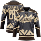 Custom Steel Gray City Cream-Brown 3D Pattern Tribal Indigenous Grunge Geometric Splash Hockey Lace Neck Jersey