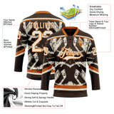 Custom Brown Cream-Texas Orange 3D Pattern Tribal Indigenous Grunge Splash Hockey Lace Neck Jersey