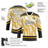 Custom White Gold-Black 3D Pattern Abstract Boston Inspired Fluid Hockey Lace Neck Jersey