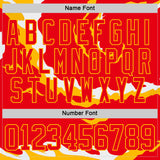 Custom Fire Red Gold-White 3D Pattern Abstract Calgary Inspired Flame Hockey Lace Neck Jersey