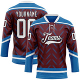 Custom Burgundy White Blue-Black 3D Pattern Abstract Colorado Inspired Line Hockey Lace Neck Jersey