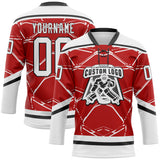 Custom Red White-Black 3D Pattern Abstract Detroit Inspired Line Hockey Lace Neck Jersey