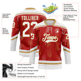 Custom Red White-Old Gold 3D Pattern Abstract Florida Inspired Line Hockey Lace Neck Jersey