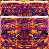 Custom Navy Yellow-Deep Pink 3D Pattern Trippy Psychedelic Fluid Hockey Lace Neck Jersey