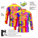Custom Light Yellow Pink Purple Red-Green 3D Pattern Trippy Psychedelic Neon Splash Hockey Lace Neck Jersey