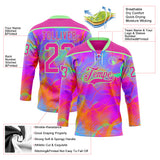 Custom Deep Pink Pea Green Purple-Orange 3D Pattern Trippy Psychedelic Neon Hockey Lace Neck Jersey