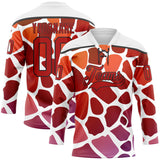 Custom White Red-Black 3D Pattern Gradient Giraffe Print Neon Hockey Lace Neck Jersey