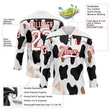 Custom White Black-Red 3D Pattern Cow Print Neon Hockey Lace Neck Jersey