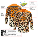 Custom Cream Bay Orange-Black 3D Pattern Leopard Print Neon Hockey Lace Neck Jersey