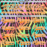 Custom Black Bay Orange Purple Pink Green-White 3D Pattern Zebra Print Neon Hockey Lace Neck Jersey