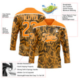 Custom Bay Orange Black-White 3D Pattern Snake Skin Print Hockey Lace Neck Jersey