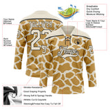 Custom Cream Old Gold-Black 3D Pattern Giraffe Print Hockey Lace Neck Jersey