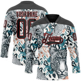Custom White Black Blue-Red 3D Pattern Leopard Hockey Lace Neck Jersey