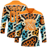 Custom Bay Orange Blue Black-Cream 3D Pattern Animal Print Hockey Lace Neck Jersey