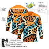 Custom Bay Orange Blue Black-Cream 3D Pattern Animal Print Hockey Lace Neck Jersey
