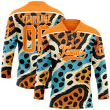 Custom Bay Orange Blue Black-Cream 3D Pattern Animal Print Hockey Lace Neck Jersey