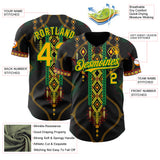 Custom Black Gold Grass Green-Red 3D Pattern Design Black History Month Africa Tribal Authentic Baseball Jersey