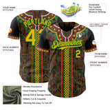 Custom Black Gold Grass Green-Red 3D Pattern Design Black History Month Africa Tribal Authentic Baseball Jersey