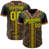 Custom Black Gold Grass Green-Red 3D Pattern Design Black History Month Africa Tribal Authentic Baseball Jersey