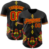 Custom Black Red Gold-Green 3D Pattern Design Black History Month Africa Tribal Authentic Baseball Jersey