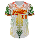 Custom White Red Green-Gold 3D Pattern Design Black History Month Africa Tribal Authentic Baseball Jersey
