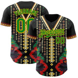 Custom Black Grass Green Red-Gold 3D Pattern Design Black History Month Africa Tribal Authentic Baseball Jersey