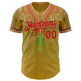 Custom Old Gold Red-Green 3D Pattern Design Black History Month Africa Tribal Authentic Baseball Jersey