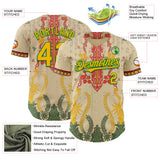 Custom Cream Gold Red-Grass Green 3D Pattern Design Black History Month Africa Tribal Authentic Baseball Jersey