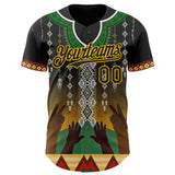 Custom Black Green Gold-Red 3D Pattern Design Black History Month Africa Tribal Authentic Baseball Jersey