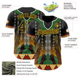 Custom Black Green Gold-Red 3D Pattern Design Black History Month Africa Tribal Authentic Baseball Jersey