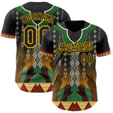Custom Black Green Gold-Red 3D Pattern Design Black History Month Africa Tribal Authentic Baseball Jersey