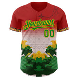 Custom Red Grass Green Gold-Black 3D Pattern Design Black History Month Africa Tribal Authentic Baseball Jersey
