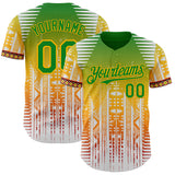 Custom White Grass Green Gold Red-Black 3D Pattern Design Black History Month Africa Tribal Authentic Baseball Jersey