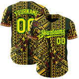 Custom Black Light Yellow Gold Grass Green-Red 3D Pattern Design Black History Month Africa Tribal Authentic Baseball Jersey