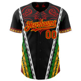 Custom Black Red Gold-Green 3D Pattern Design Black History Month Africa Tribal Authentic Baseball Jersey