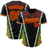 Custom Black Red Gold-Green 3D Pattern Design Black History Month Africa Tribal Authentic Baseball Jersey